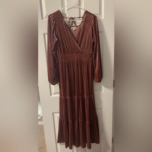 Knox Rose Rust Velvet Tiered Dress
